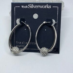 SILVERWORKS fine silver plate modernist style crystal hoop earrings new